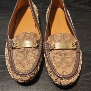 Coach Signature Brown Loafers with Gold Accents